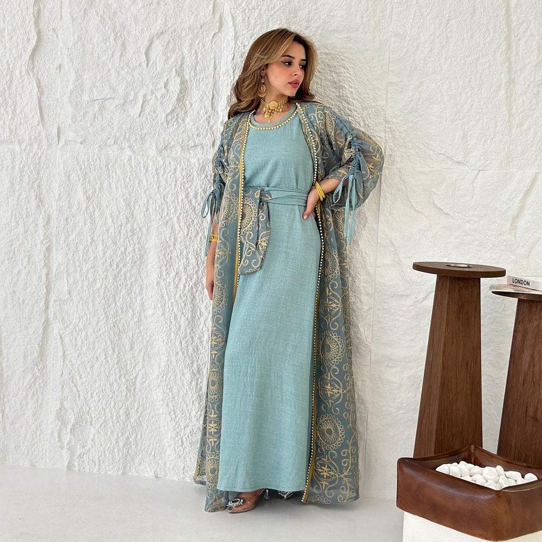 LM6653 Embroidered Robe Two-piece Set, Elegant and Lightweight Design.