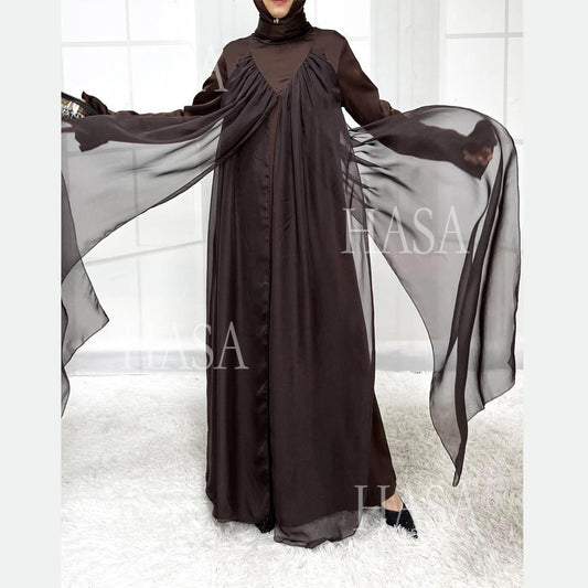 LUMAYA5858 Elegant Bright Satin Robe (without Headscarf), Clever Splicing Creates Multi-faceted CLUMAYArm