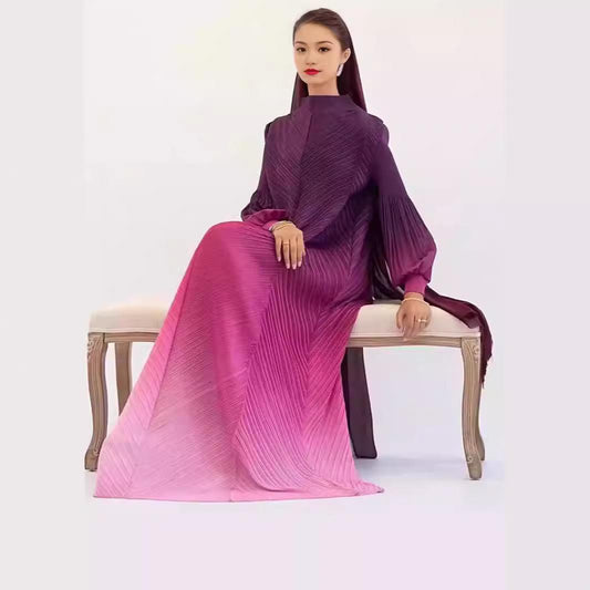 LUMAYA5824 Women's clothing gradual cLUMAYAnge color lantern sleeves high sense middle east dress