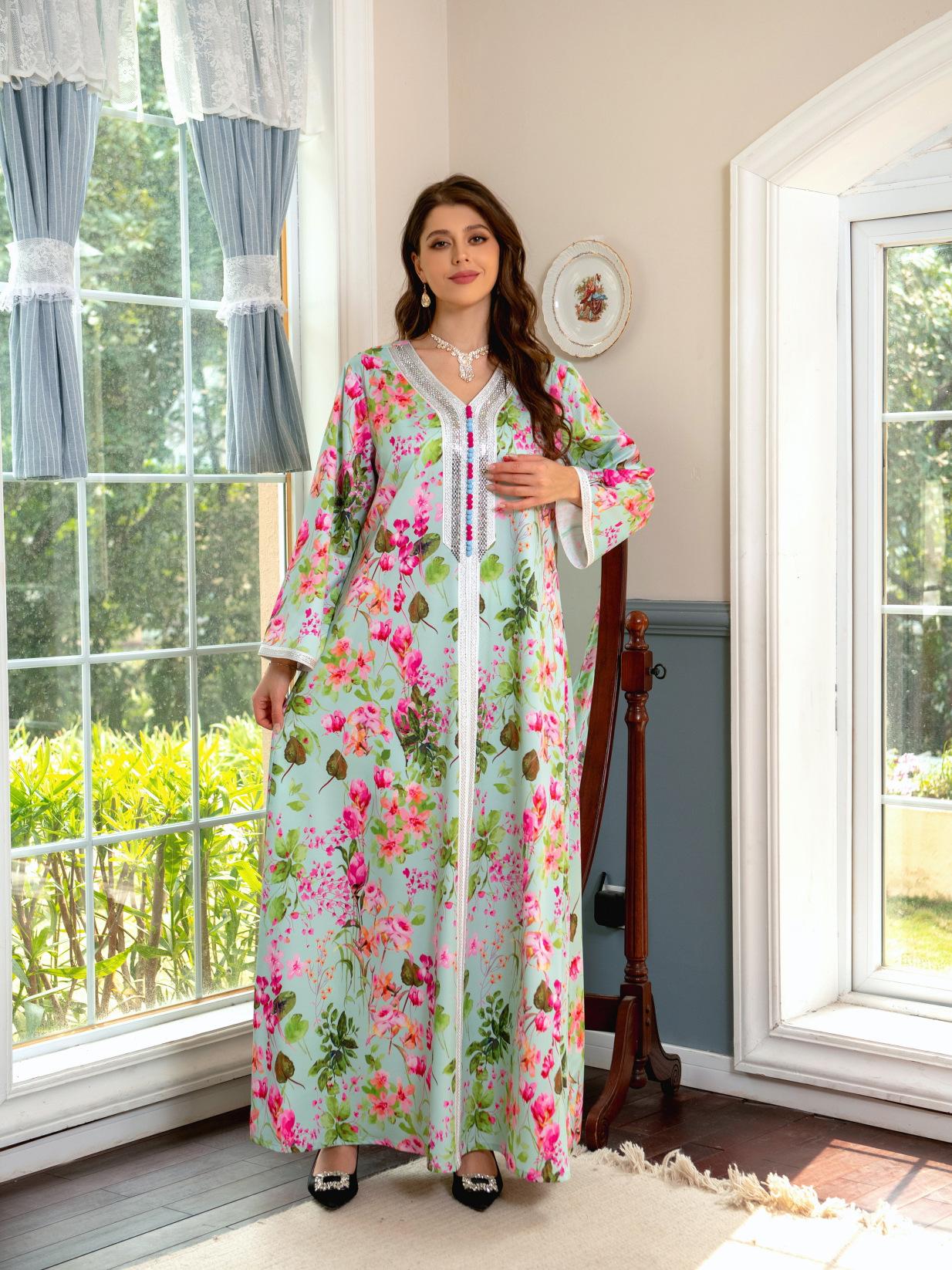 LUMAYA LUMAYA1075 Abaya Robe New Printed Rhinestone Dress