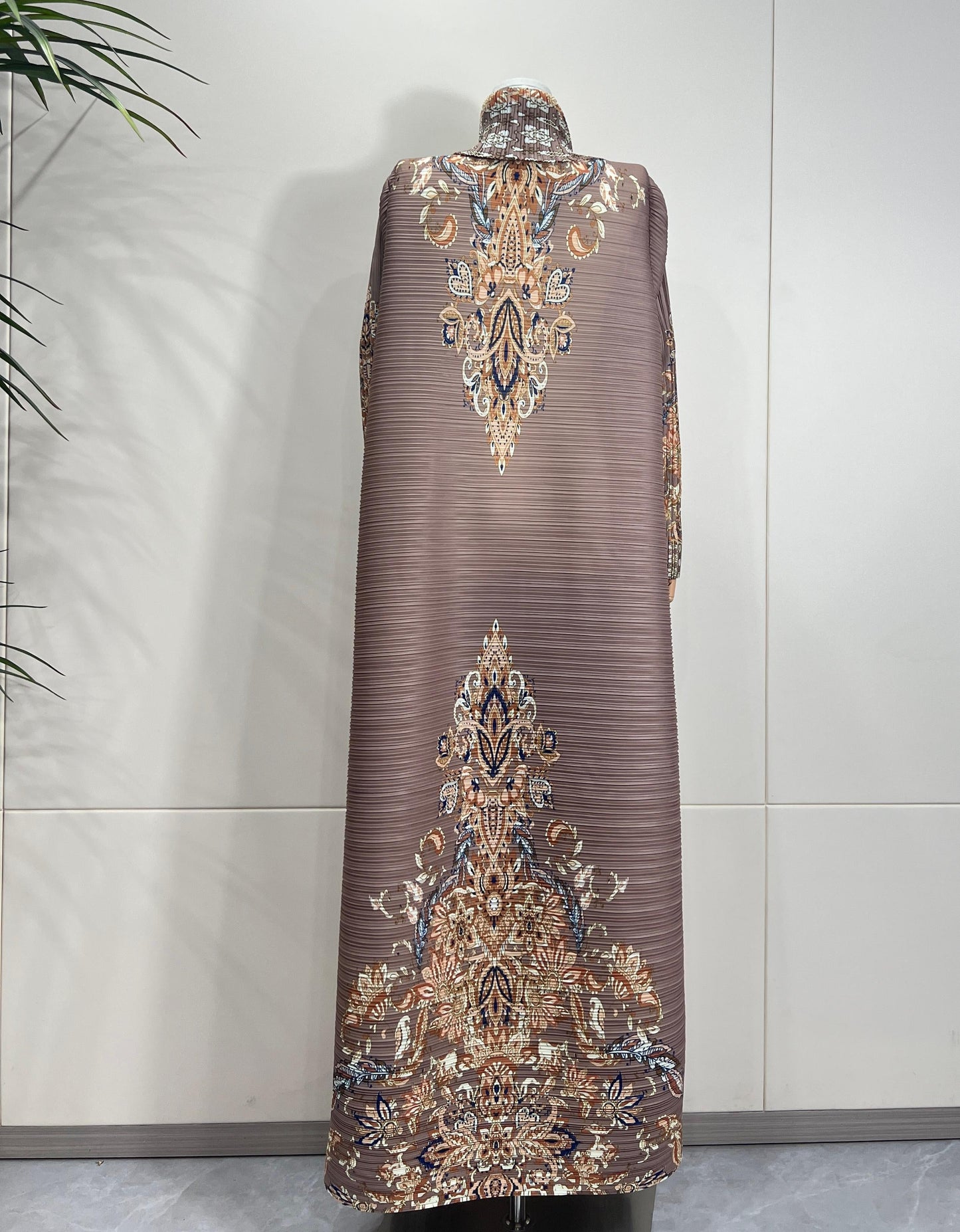 LUMAYA6715 Timeless Taupe  Elevated Abaya with Luxurious Patterned Details