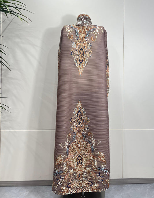 LUMAYA6715 Timeless Taupe  Elevated Abaya with Luxurious Patterned Details