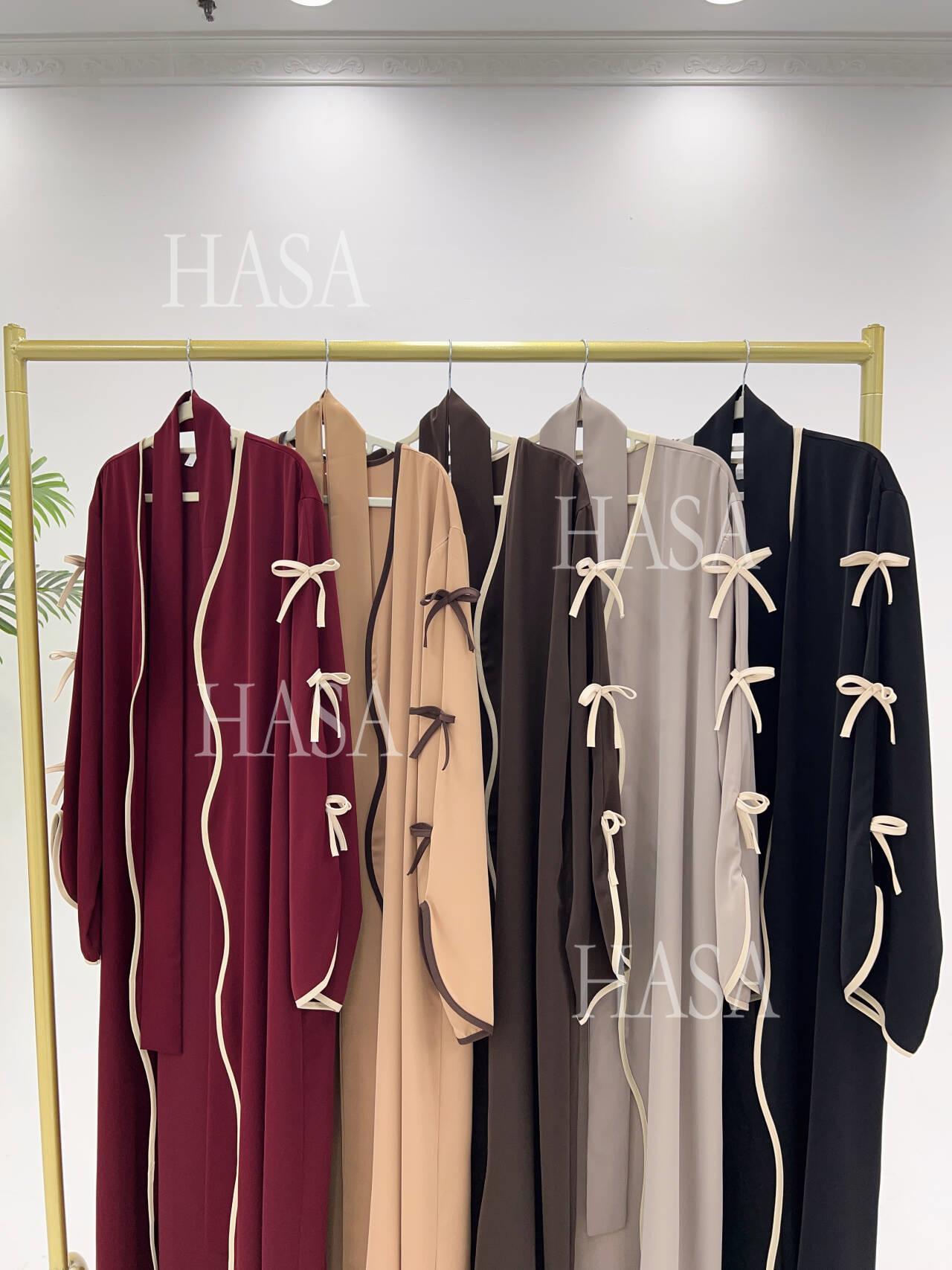 LUMAYA5883  A Two-piece Robe and Skirt Set with A Soft Bow and A Belt Design open abaya outfit