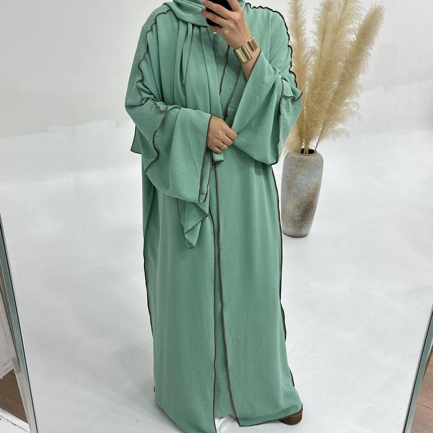 LUMAYA LM1182 3pcs Set Crepe Inner Dress and Cardigan and Hijab