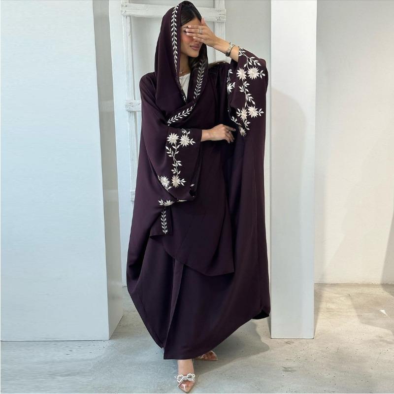 LUMAYA5099 Rhinestone-embellished Beaded Cardigan-style Robe, A High-quality Two-piece Set with A Matching Headscarf Design.
