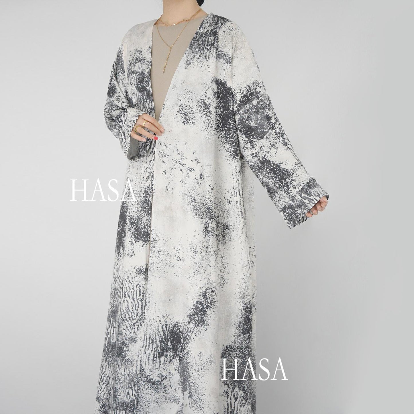 LUMAYA6322 Elegant Lightweight Printed Long Cardigan(Abaya Size 52-54)