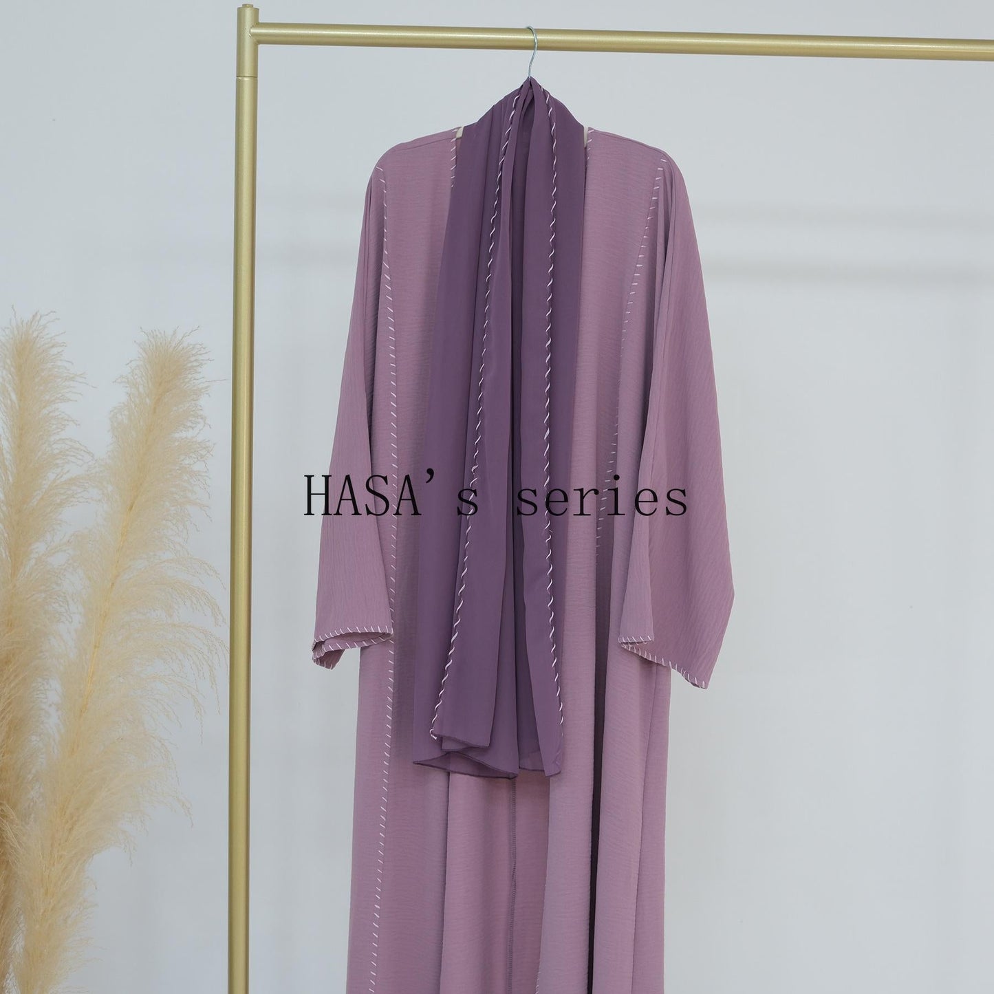 LUMAYA4843 Simple Cardigan and Headscarf Two-piece Set.