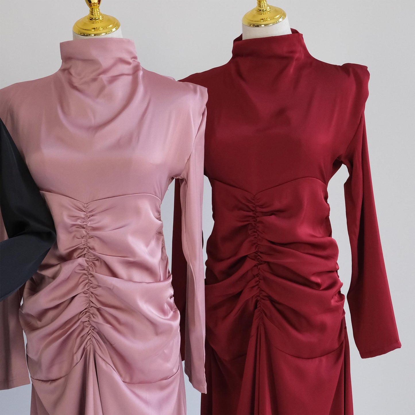 LUMAYA LUMAYA1020 Solid Color High Neck Slimming Robe Dress