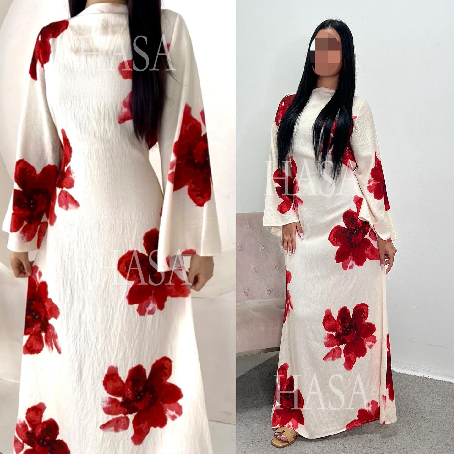 LUMAYA6503 Long-sleeved Waist-length Printed Dress (one Piece)
