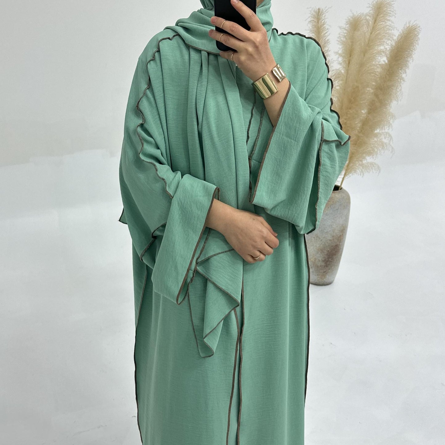 LUMAYA LM1182 3pcs Set Crepe Inner Dress and Cardigan and Hijab