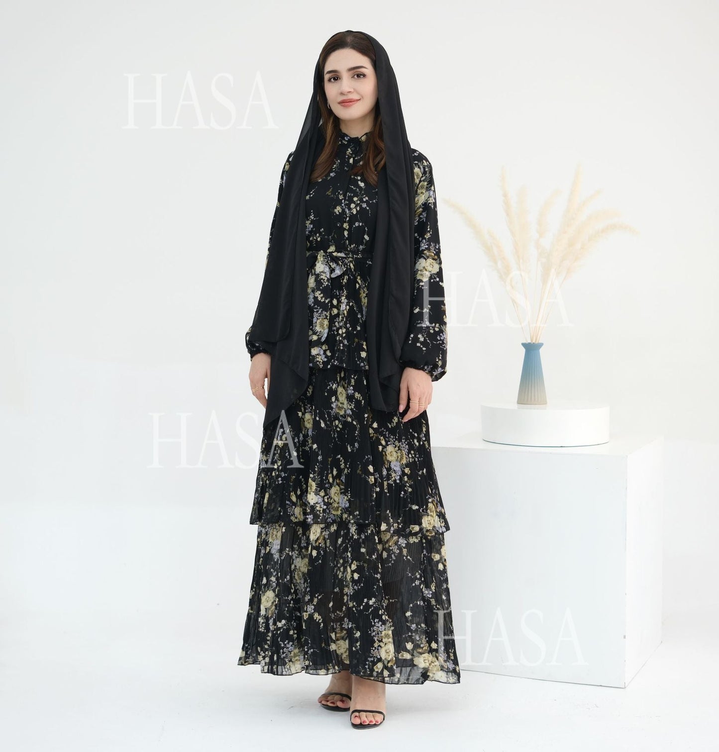 LUMAYA6500  Romantic Layered Print Long Dress