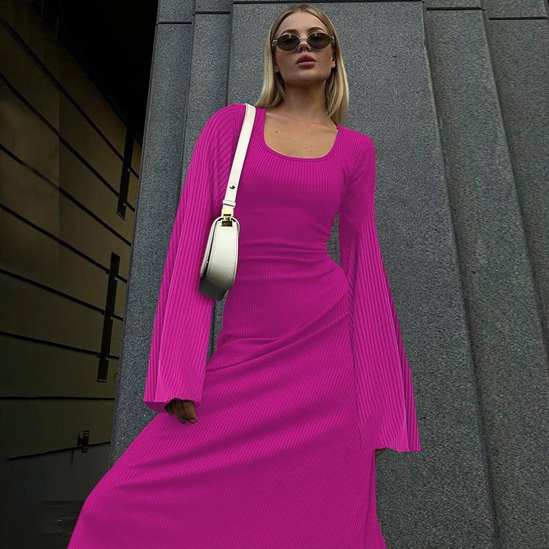 LUMAYA LUMAYA0676 Flared Long Sleeved High Waist Maxi Skirt with Lace-up Back