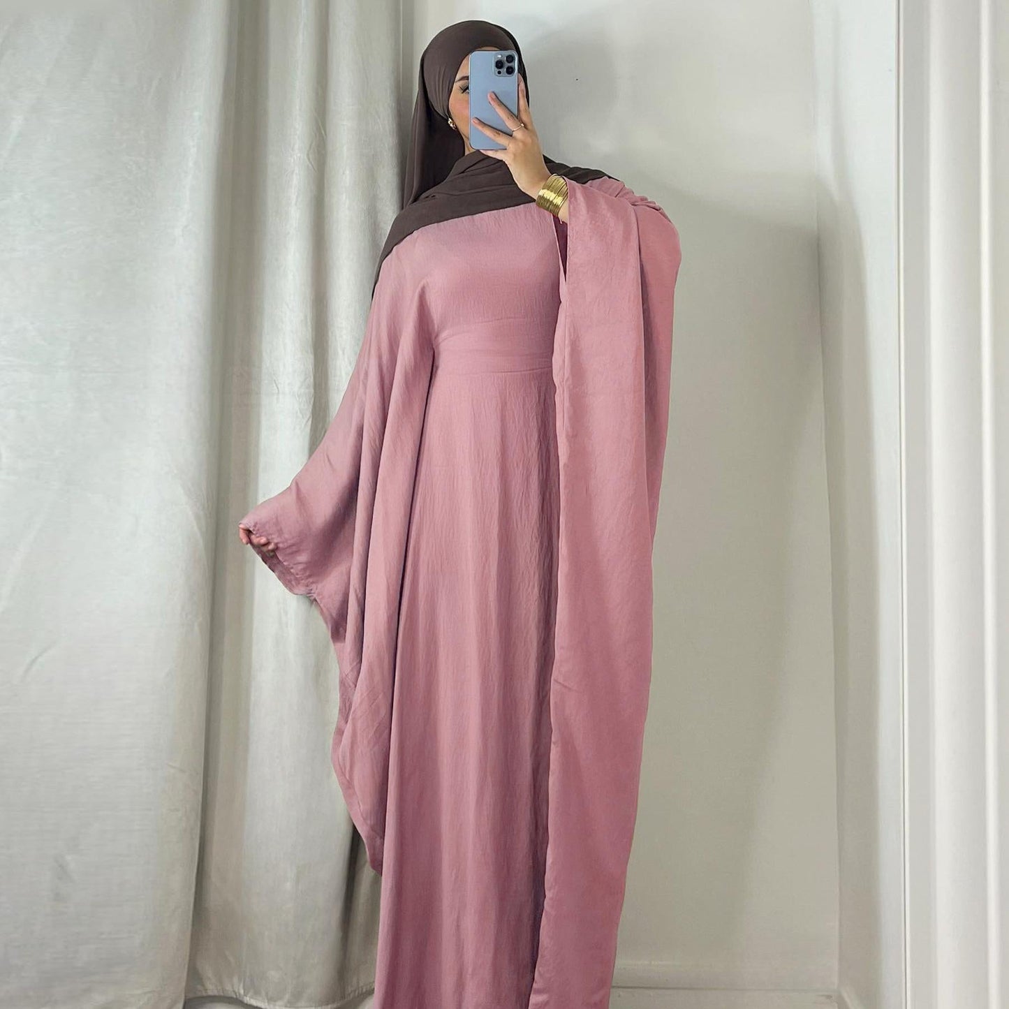LUMAYA LUMAYA0997 Crepe Kaftan with Built-in Belt Waist Bat Sleeves Dress