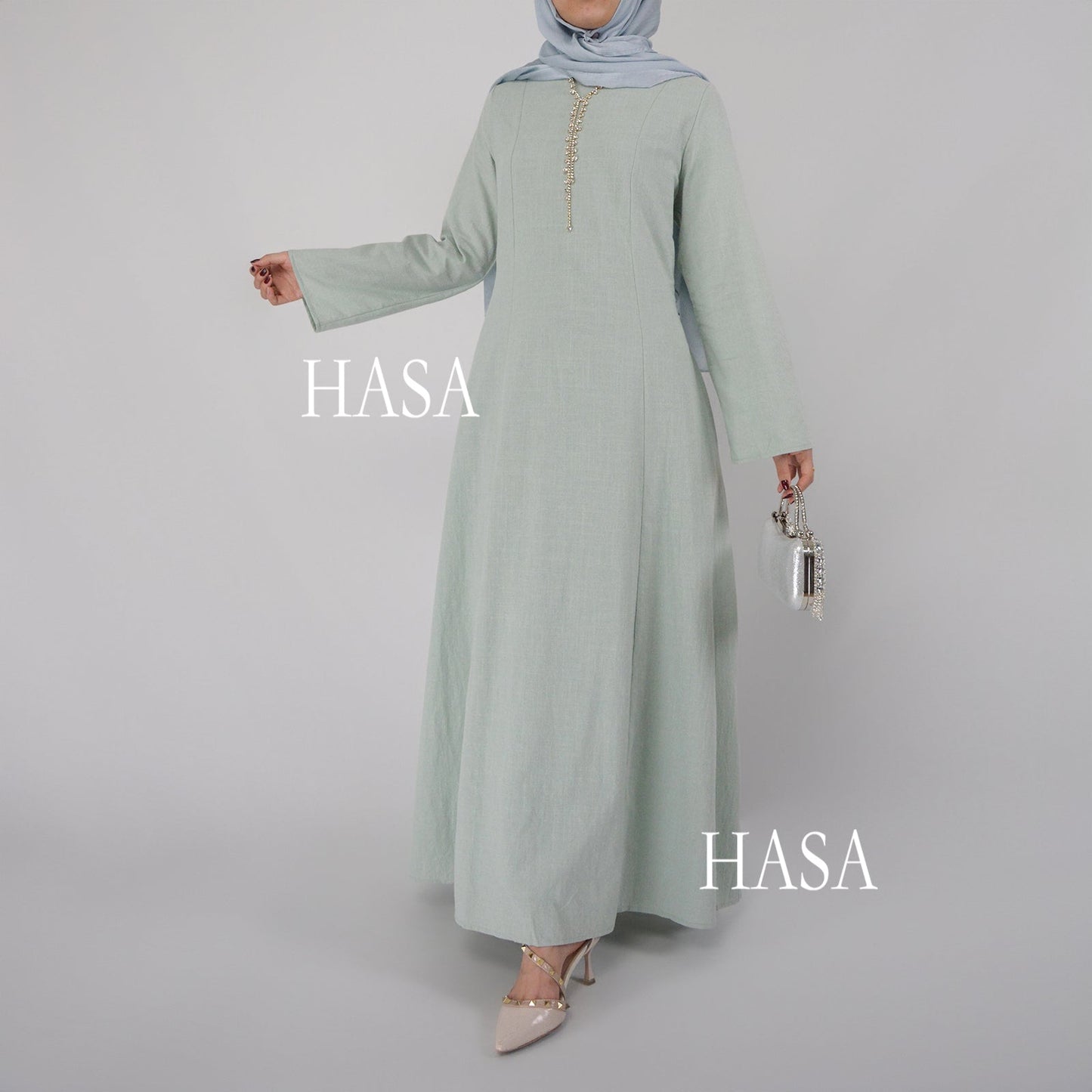 HASA HA5866 Elegant Long Skirt with Tie Waist and Wide Swing Design