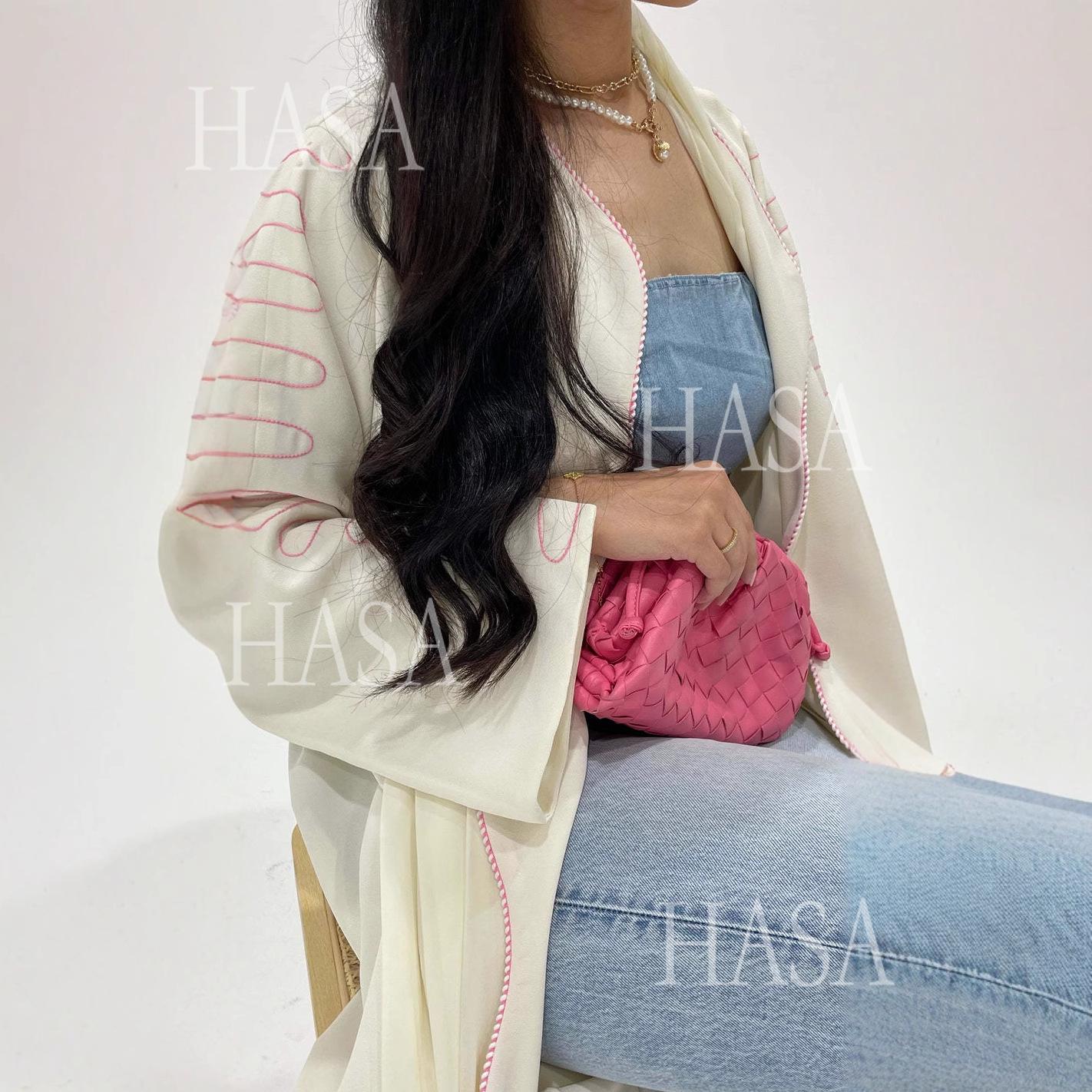 LMSA's Series LM6582 Abaya Women's Long Embroidered Cardigan Jacket with Wavy Edges