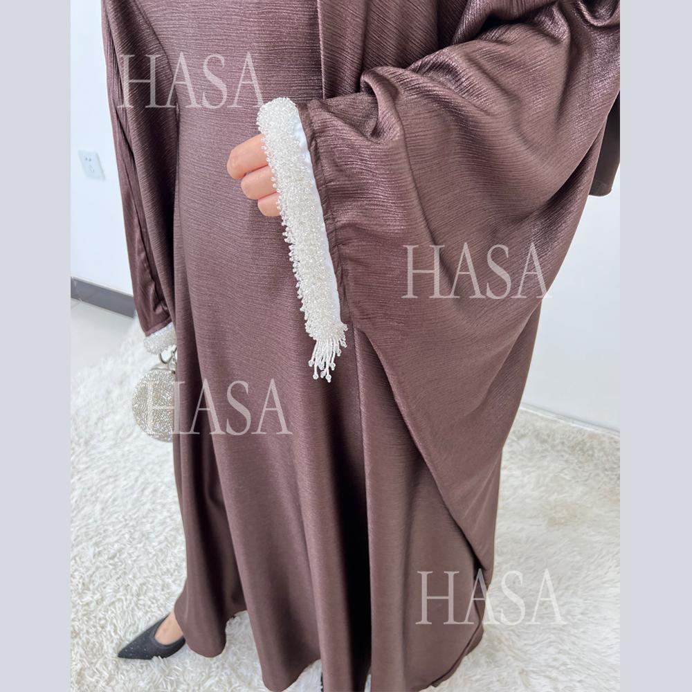 LUMAYA6496 Simple and Elegant Bat Sleeve Beaded Robe Dress (headscarf Not Included)