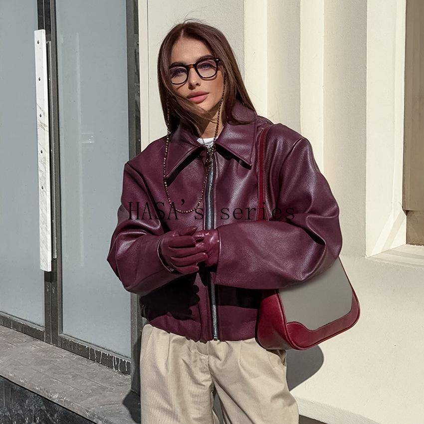 LUMAYA5775 This Classic, Minimalist Leather Short Jacket Is Stylish and Versatile, Perfect for Spring.
