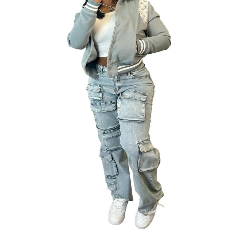 LM1917 Three-dimensional Multi-bag Tooling Style Denim Trousers