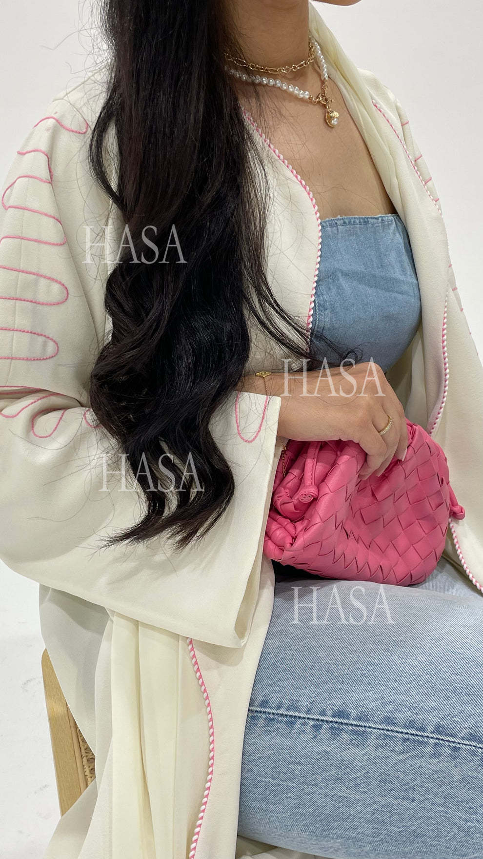 LMSA's Series LM6582 Abaya Women's Long Embroidered Cardigan Jacket with Wavy Edges