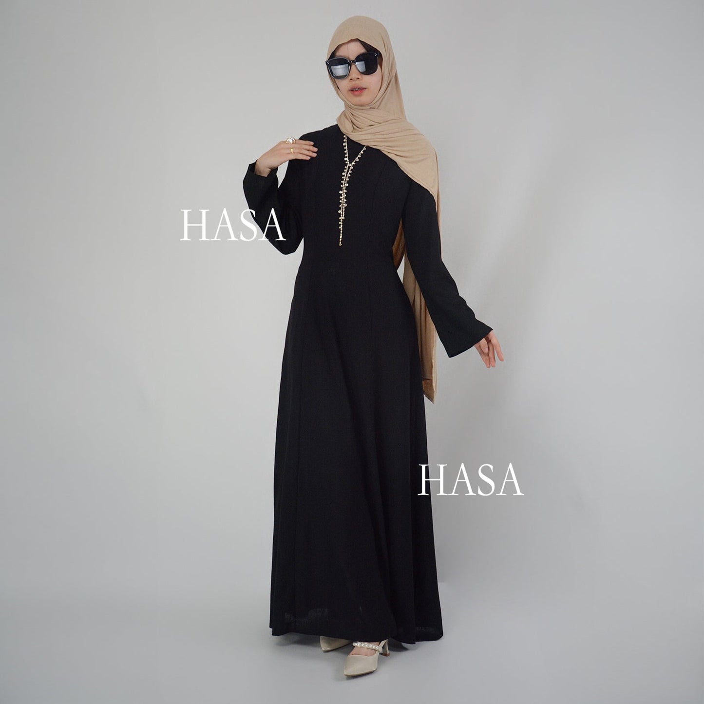 HASA HA5866 Elegant Long Skirt with Tie Waist and Wide Swing Design