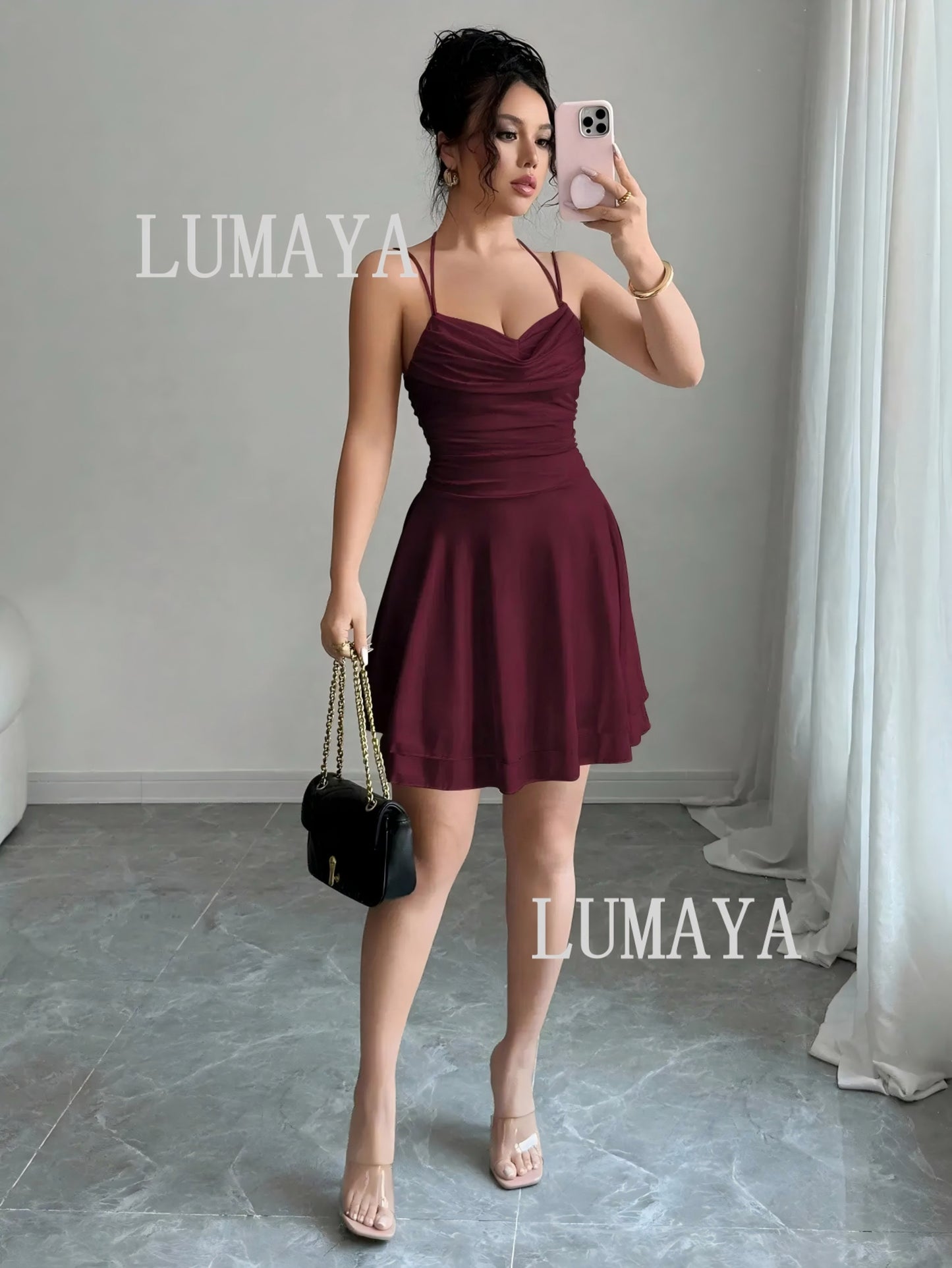 LMA001 Women's Ruched Sleeveless Backless Mini Dress | Sexy Bodycon Dress for Party, Summer & Special Occasions