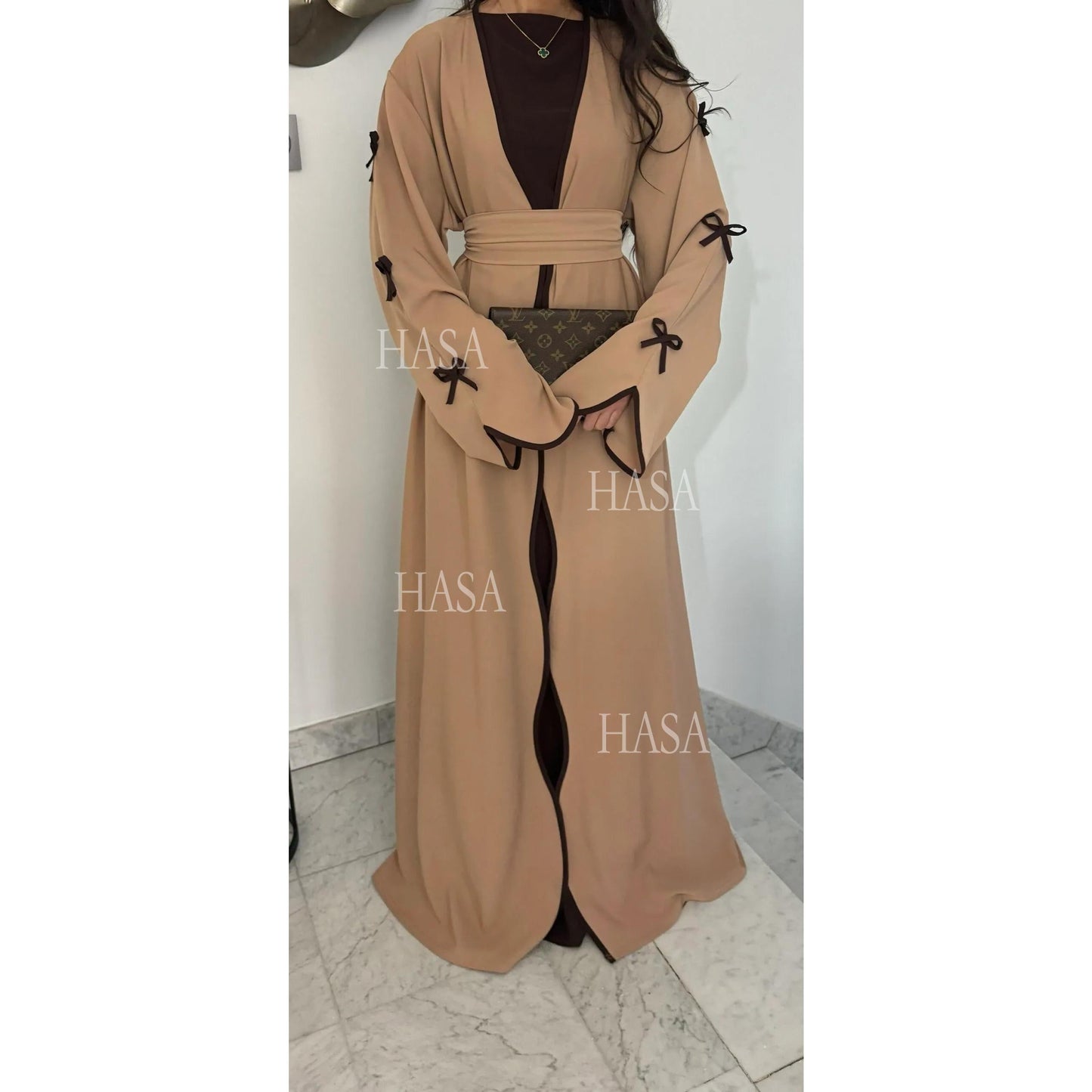 LUMAYA5862 Elegant Wavy-edge Bow Robe (with Belt) for A Feminine Look