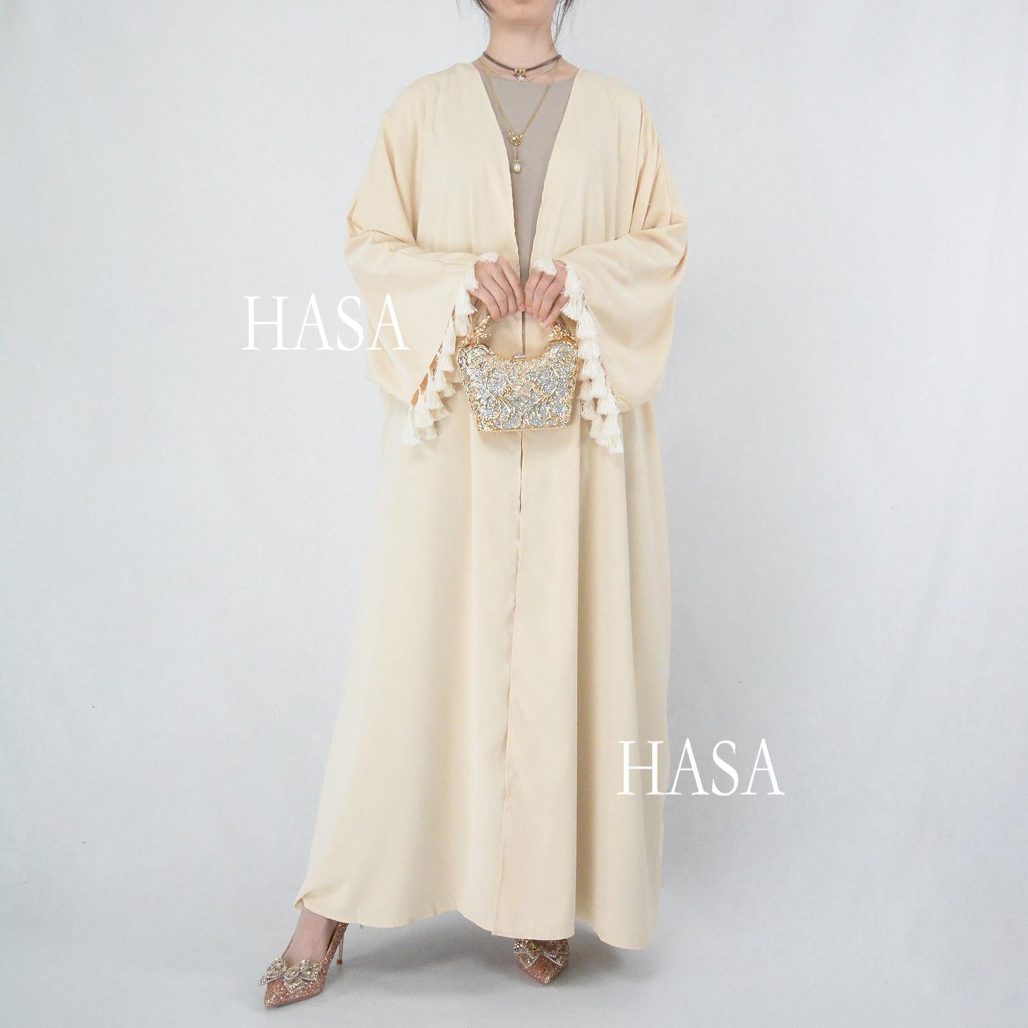 LUMAYA6326 Soft Drape Summer Cover-Up with Tassel Trim Sleeves