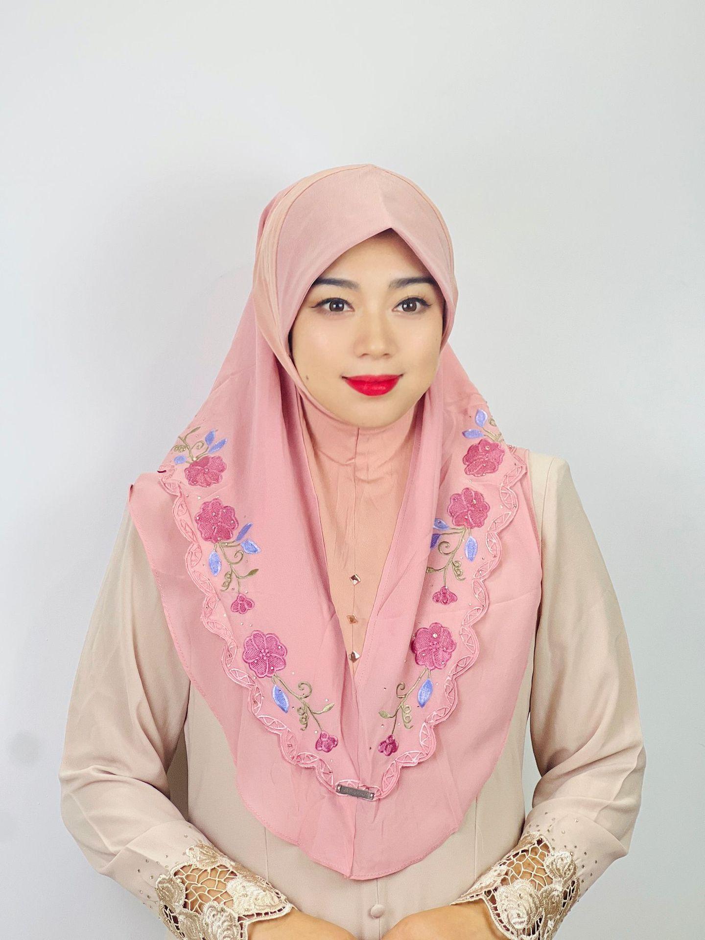 LUMAYA LM1105 Double Layered Floral Embroidered Lace Headscarf for Women