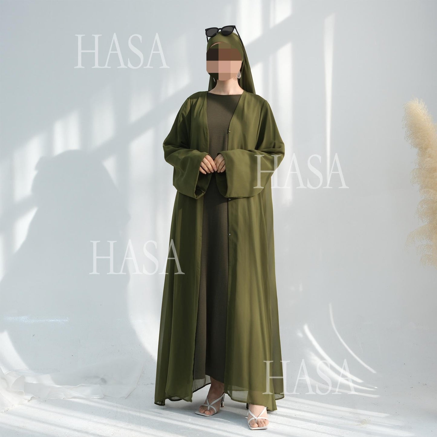 LUMAYA6513 Double-layered sleeve chiffon cardigan two-piece robe abaya (headscarf not included)