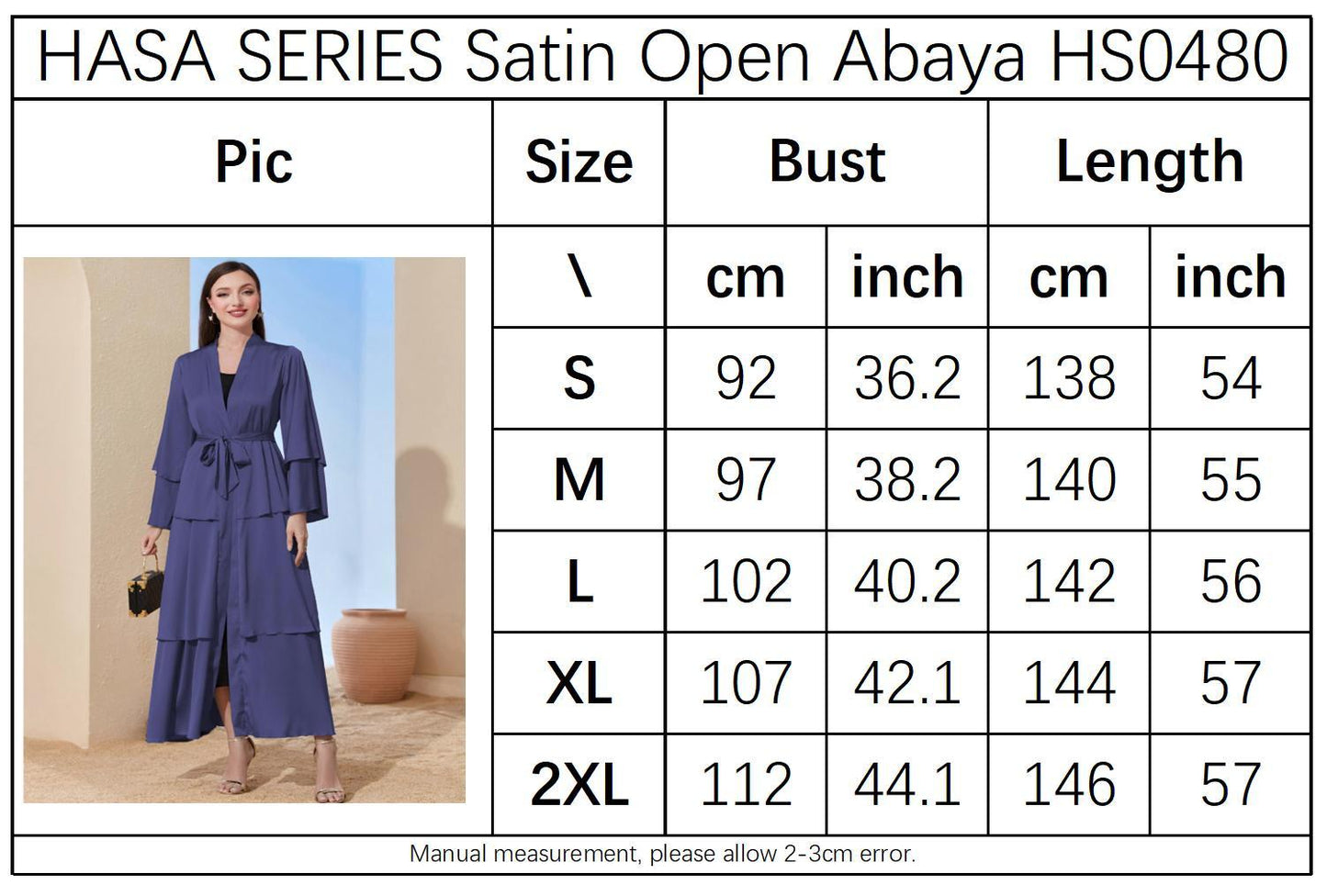 LUMAYA LUMAYA0480 Elegant Satin Silk Fabric Three Layer Open Abaya with Two Layer Sleeves