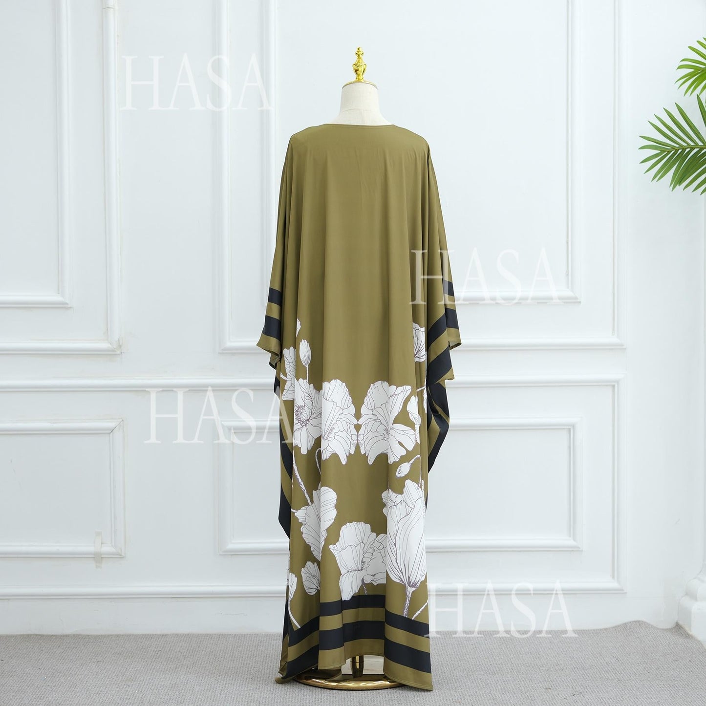 LM6556 Colorblock Print Cardigan Robe Dress