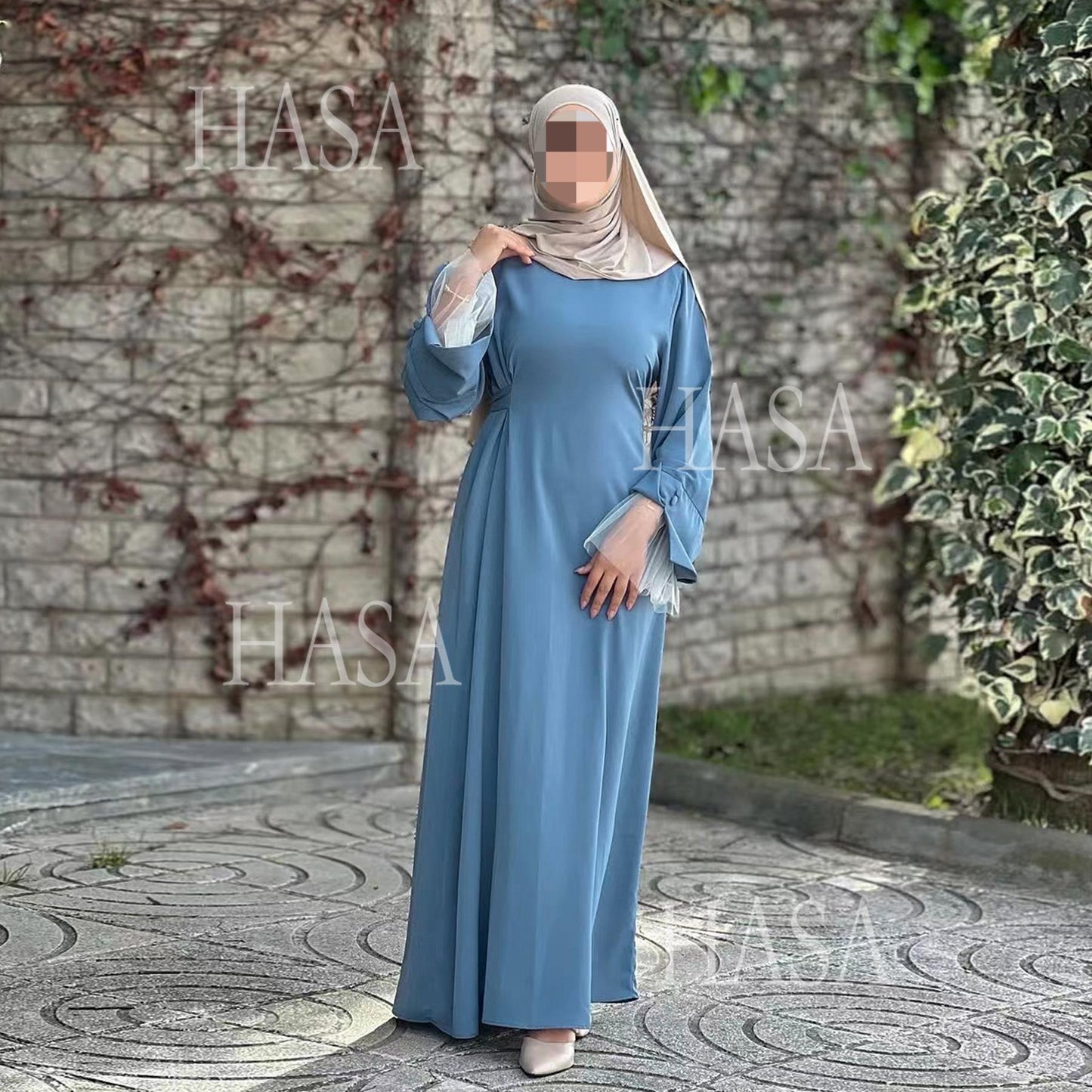 LUMAYASA's series LUMAYA6507 Simple style spliced lace robe dress (headscarf not included)