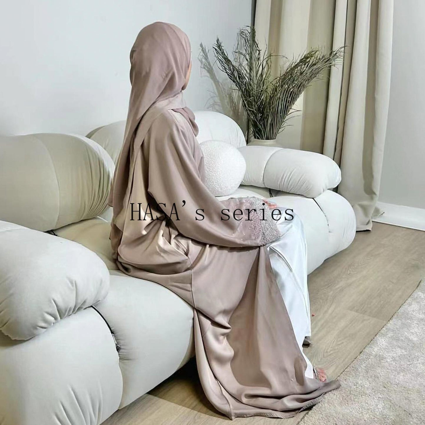 LUMAYA4837 Simple and Elegant Two-piece Set: A Cardigan and A Long Dress with Rhinestone Details on The Cuffs.