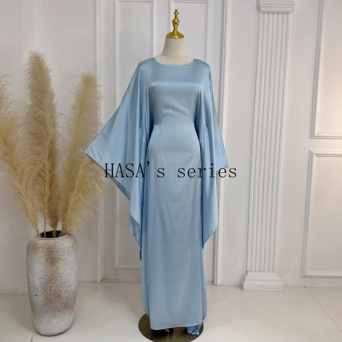 LM1504 Satin Batwing Sleeve Kaftan with Inner Belt