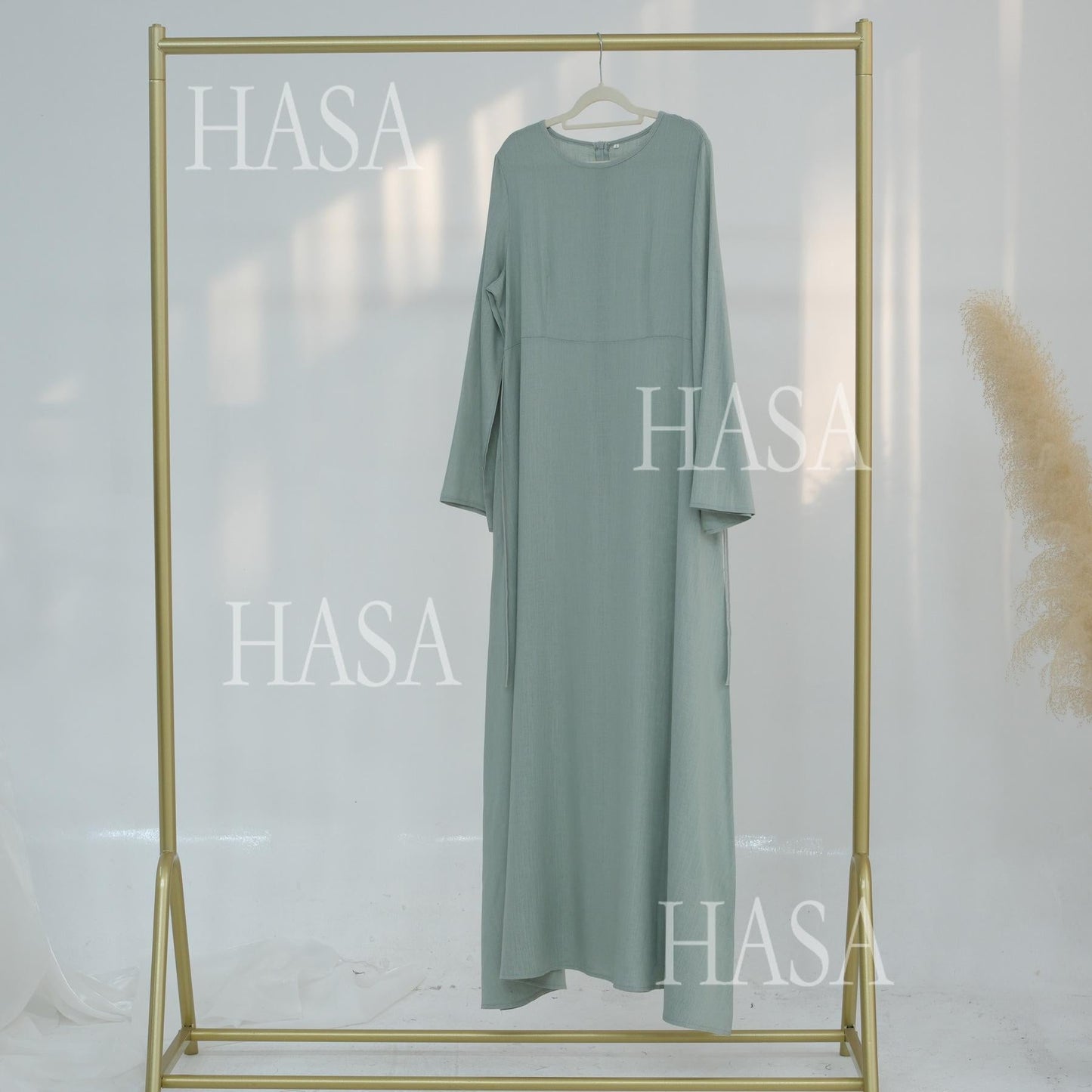 LUMAYA6494 Simple Solid Color Linen Bamboo Dress | Lace-Up Design