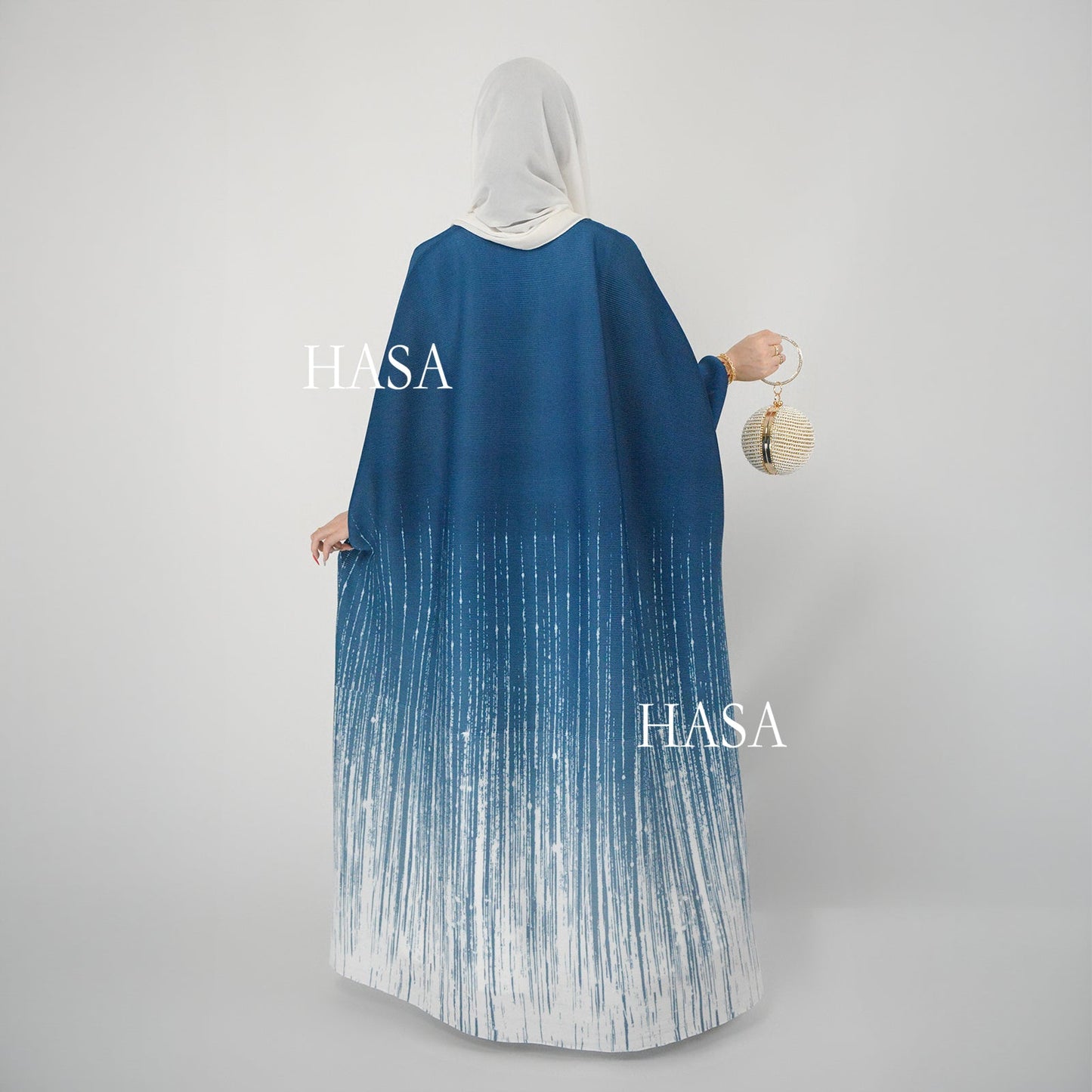 HAYA SHOP 1245 Ombré Abaya Loose Fashion Robe with Pleated Patchwork Detailing
