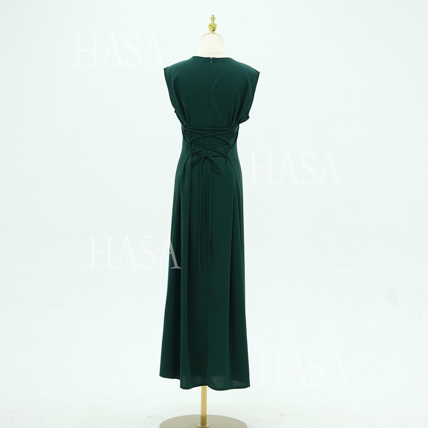 LUMAYA6470 Sleeveless Long Dress with Adjustable Back Lacing
