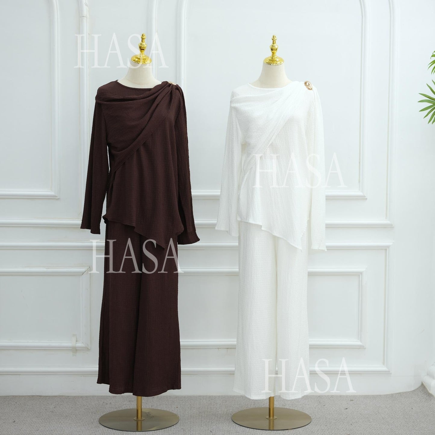 LM6568 Solid Color Design Top + Pants Two-piece Set for Daily Personality Wear