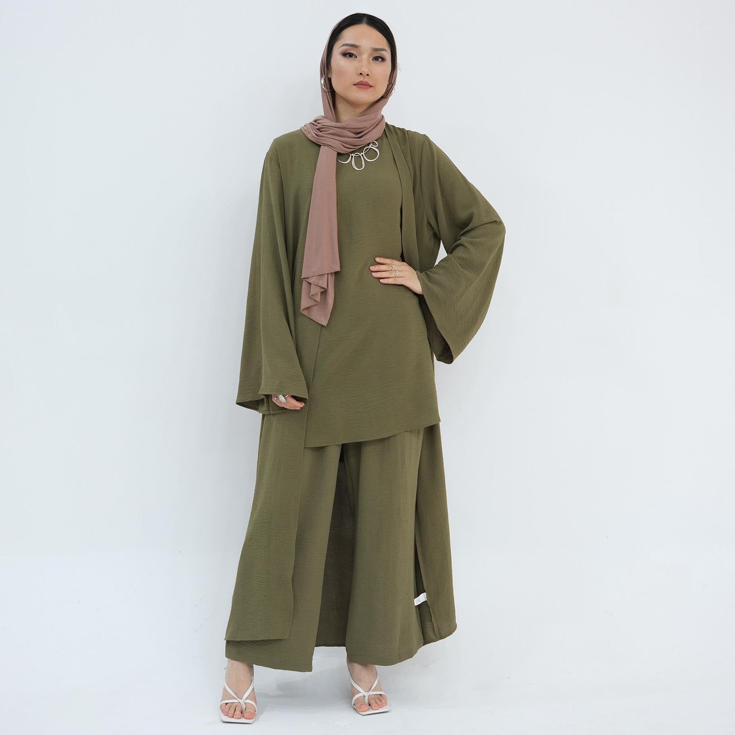 LM5107 Classic Solid Color Three-piece Suit - Loose Long Design Combination