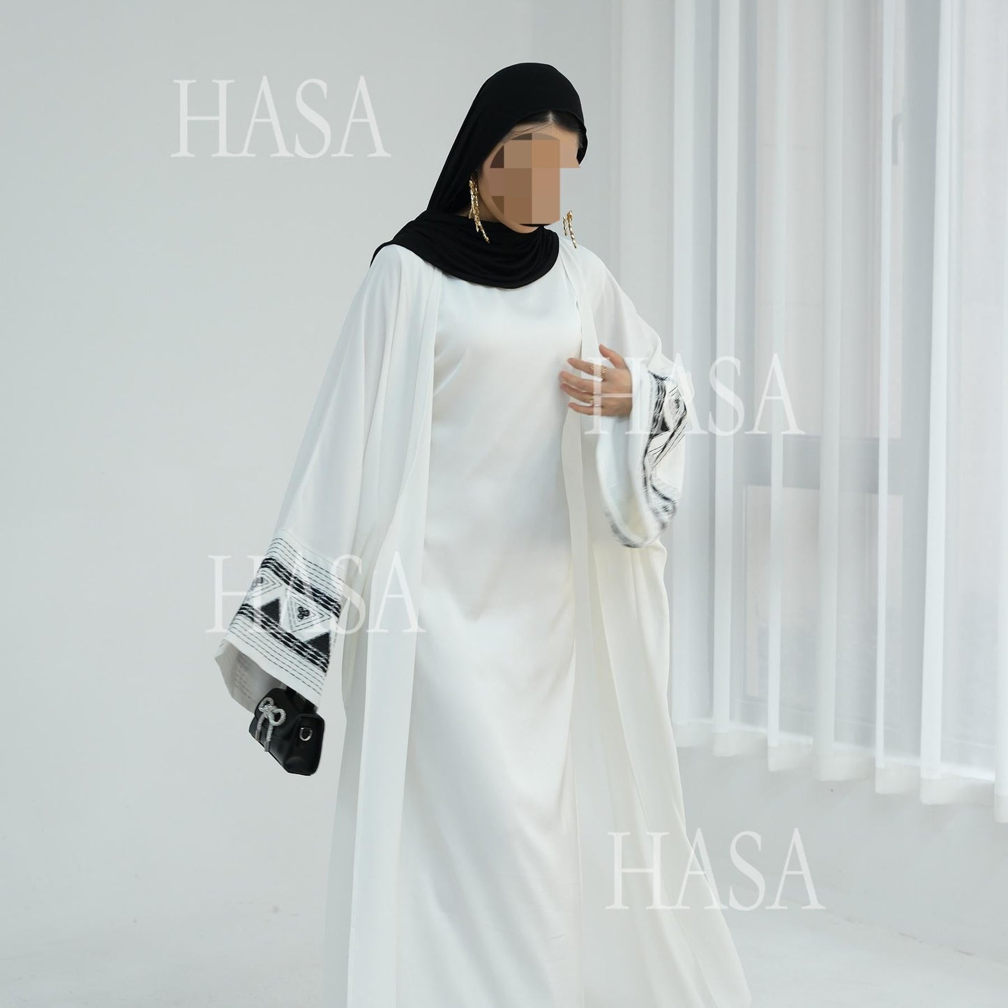 LUMAYASA's Series LUMAYA6506 Long Wide Sleeve Embroidered Robe Cardigan (No Headscarf)