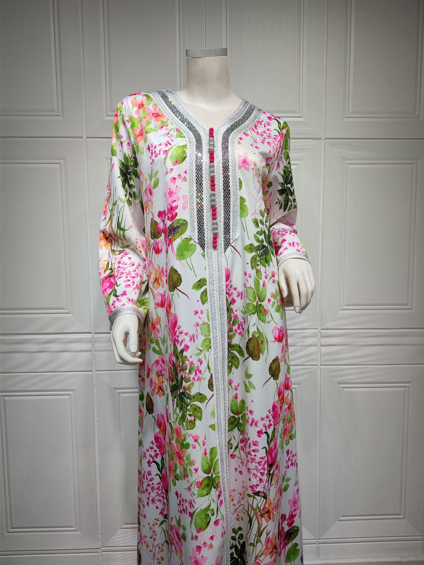 LUMAYA LUMAYA1075 Abaya Robe New Printed Rhinestone Dress