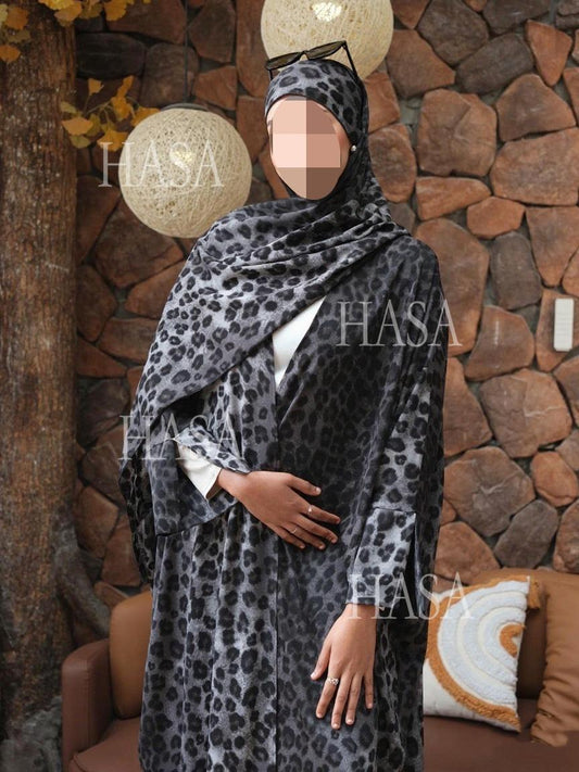 LM6576 Women's Printed Cardigan Abaya (with Optional Matching Headscarf)