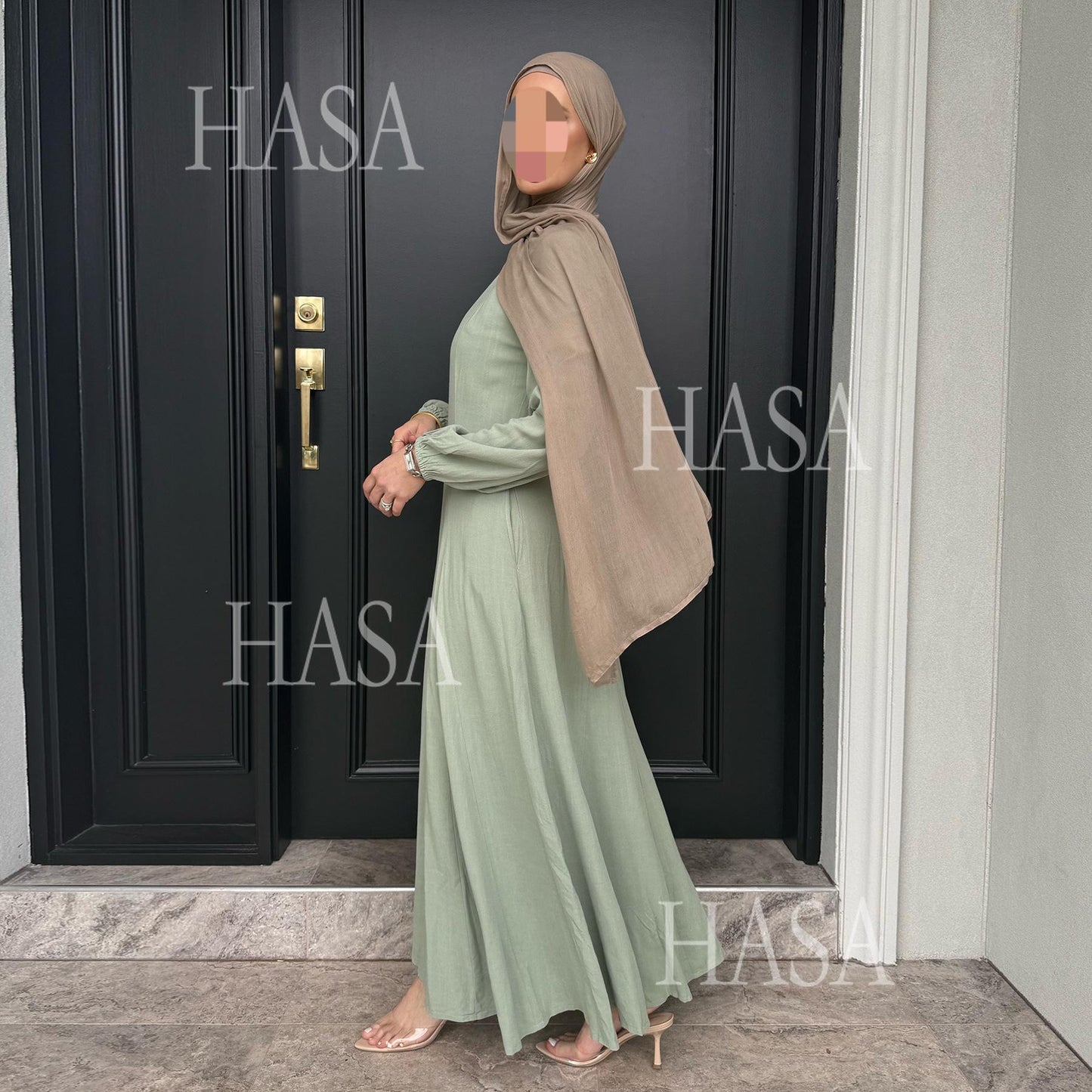 LMSA LM5868 Solid Color Swing Comfortable  Dress Robe Waist Cinching