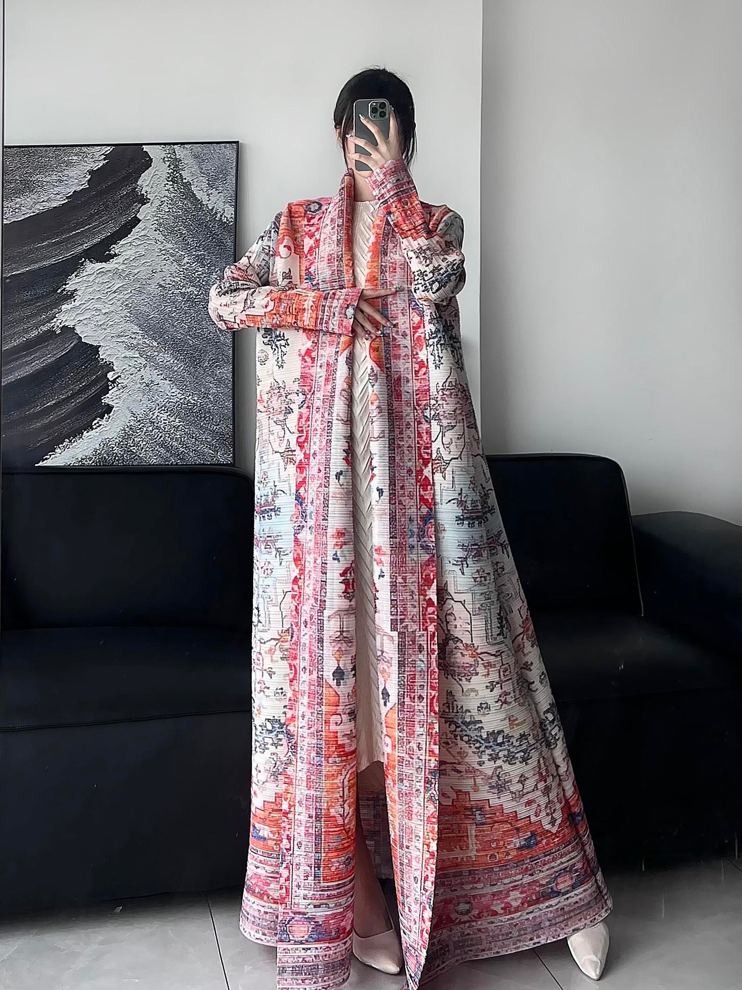 LUMAYA6730  Multicolor Printed Abaya with Traditional Motifs