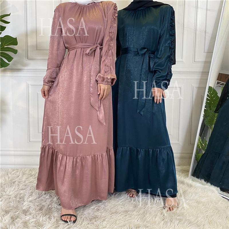 LM6591 Solid Color Turtleneck Long Sleeve Dress with Pleated Waistband