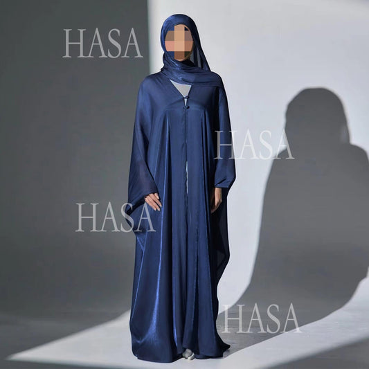 LUMAYA6534 Elegant Island Wrinkle Texture Solid Color Cardigan Robe