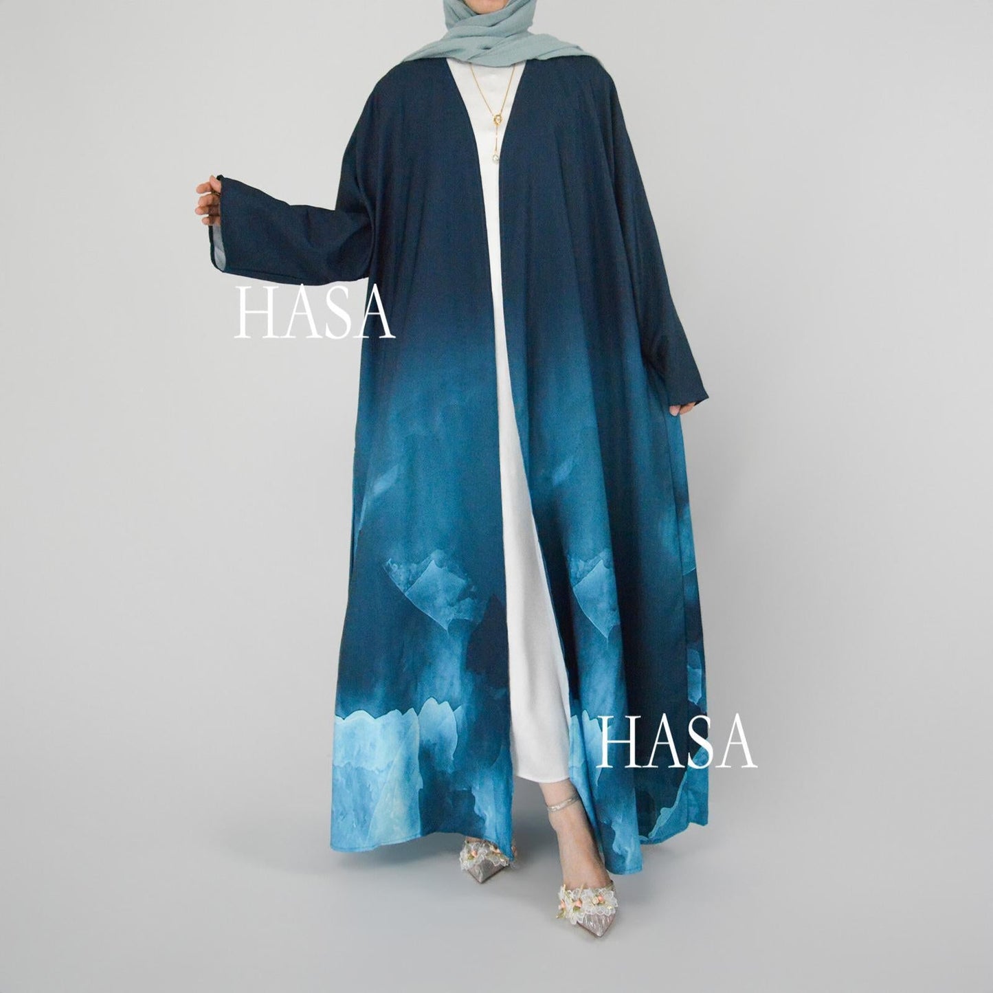 LUMAYA6324 Artistic Ombré BrusLUMAYAtroke Summer Kimono Abaya