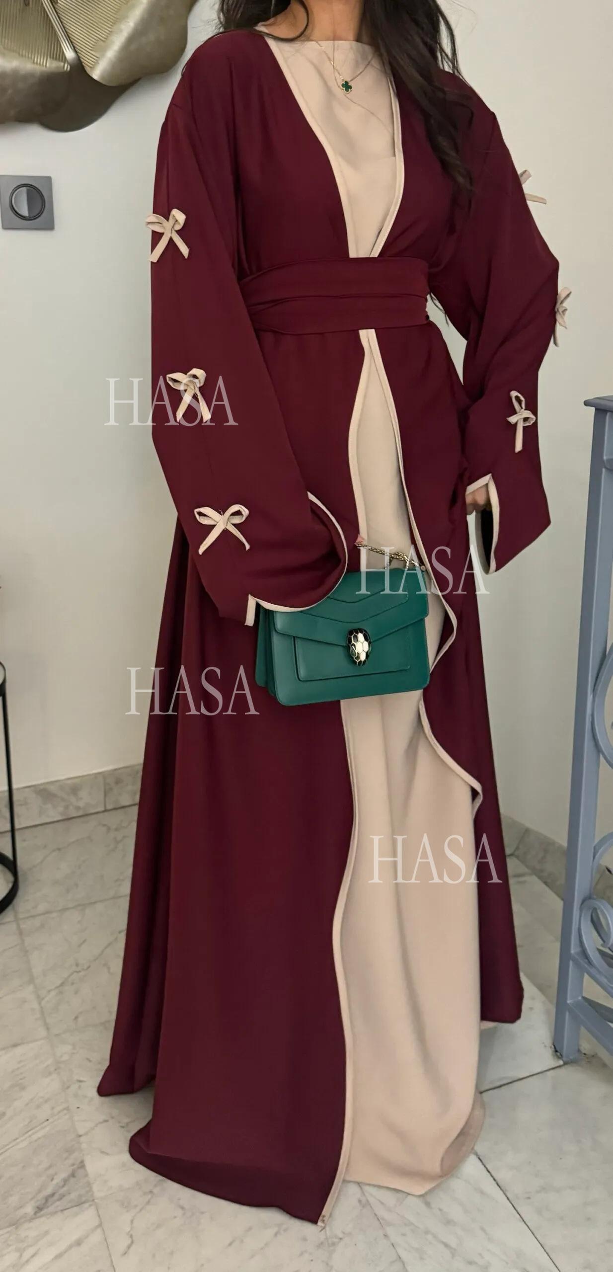LUMAYA5862 Elegant Wavy-edge Bow Robe (with Belt) for A Feminine Look
