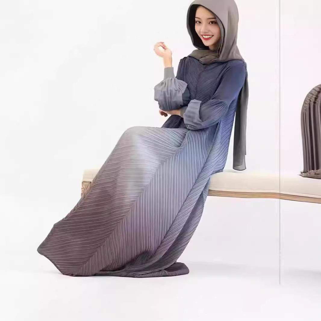 LUMAYA5824 Women's clothing gradual cLUMAYAnge color lantern sleeves high sense middle east dress