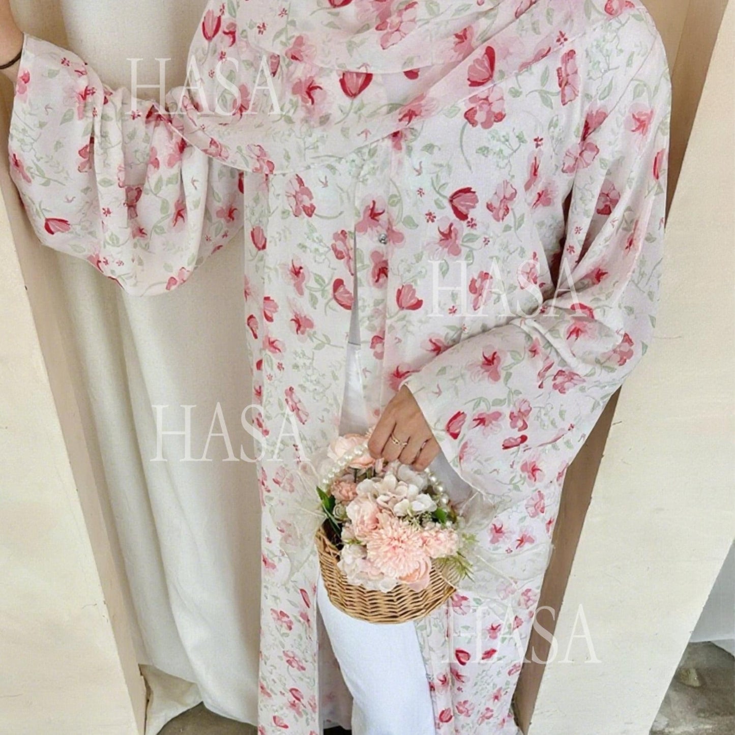 LUMAYA6515 Summer Printed Chiffon Jacket and Headscarf Two-Piece Set